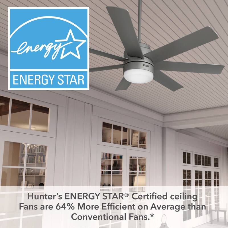 Hunter 52" Brazos Outdoor Ceiling Fan w/LED Light, Handheld Remote ...